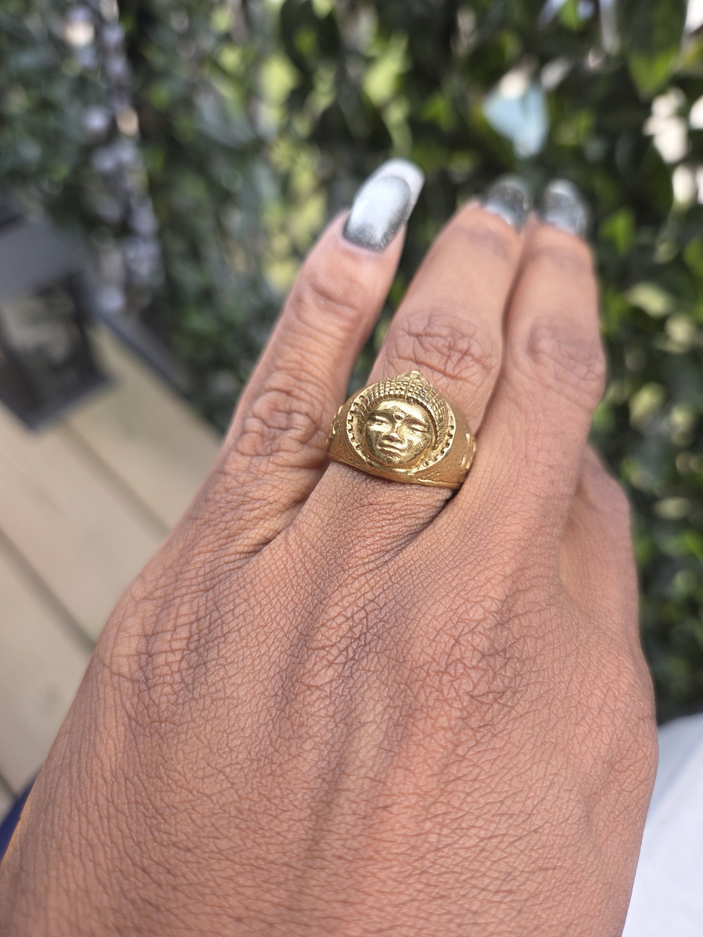 Gold-Tone Buddha Signet Ring - Women's Grooming Accessory